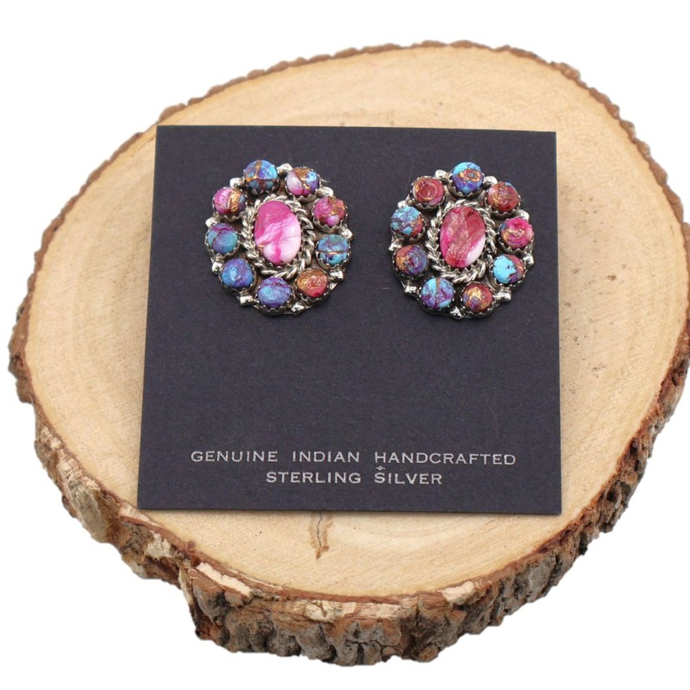 Navajo Earrings Native American Jewelry Pink Spiny Oyster Shell Sterling Silver* - Picture 3 of 12